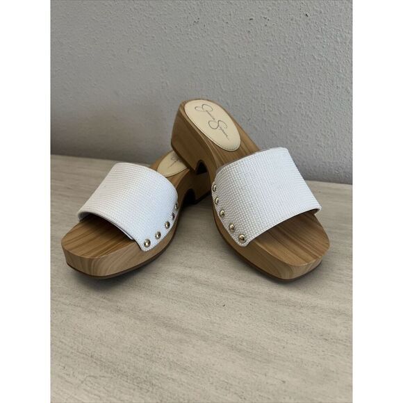 Jessica Simpson Womens Sz 6M Rexile wood Platform Slide Sandals White - Picture 1 of 14